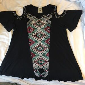 Cut out shoulder Aztec crystal top